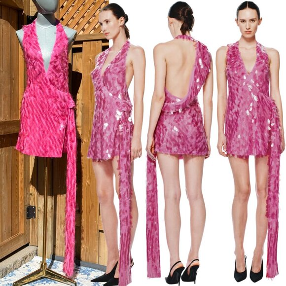 🆕 MISHA COLLECTION 🧿 NWOT The Sapphire Sequins Mini Dress, Fuschia Sz S - US 4 - Picture 1 of 17